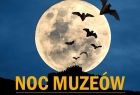 Grafika do Noc Muzeów pod znakiem nietoperza, lecące na tle księżyca w pełni nietoperze