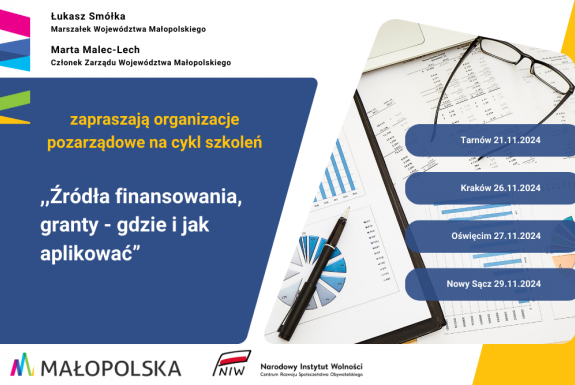 Źródła finansowania, granty – gdzie i jak aplikować – szkolenia dla małopolskich organizacji pozarządowych