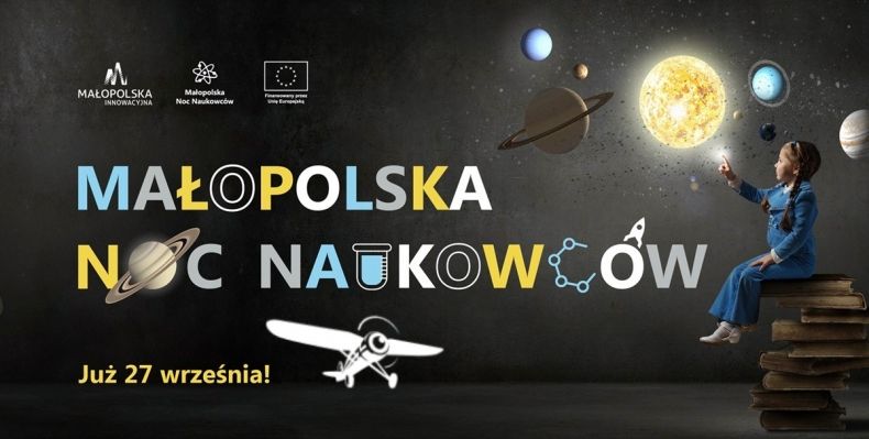 Banner Małopolskiej Nocy Naukowców - oprowadzania w Muzeum Lotnictwa Polskiego w Krakowie