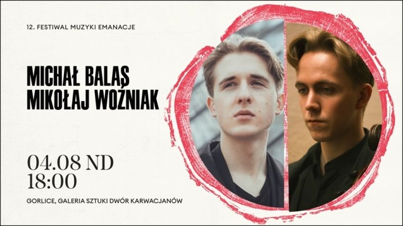 Grafika 12. Festiwalu Emanacje, zdjęcia muzyków Michała Balasa i Mikołaja Woźniaka