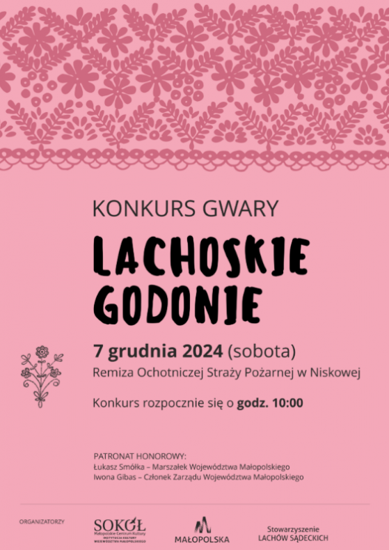 Na różowym tle napisy Lachoskie Godonie