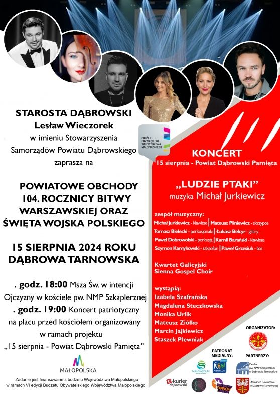 Zdjęcia wykonawców, wkomponowane w informację o koncercie