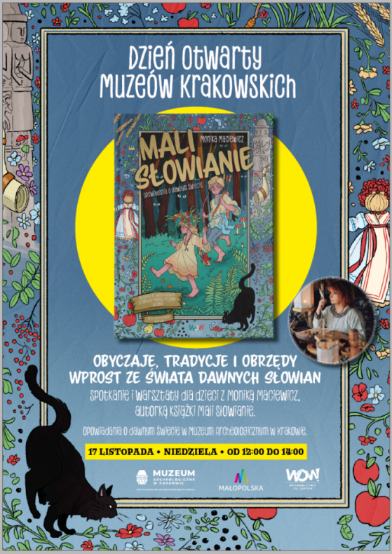 kolorowa grafika z informacja o spotkaniu z autorką Monika Macewicz