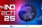 Plakat w kolorze niebiesko-czerwony z napisem euindtech25.