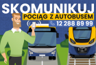 grafika promująca autobus i pociąg