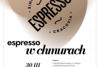 Plakat wydarzenia "Espresso w chmurach" - koncert Sinfonietta Cracovia w Muzeum Lotnictwa Polskiego w Krakowie. Niedziela 30 marca godz. 12:00