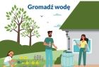 Grafika z napisem Gromadź wodę przedstawiającą rodzinę przed domem.