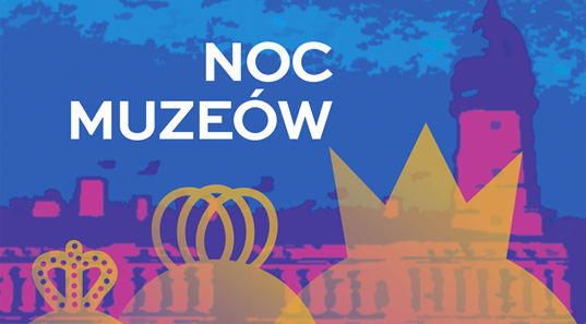 Na kolorowym tle napis Noc Muzeów