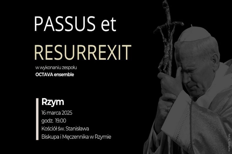 Plakat zapowiadający koncert, po prawej stronie wizerunek św. Jana Pawła II.