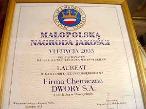 Małopolska Nagroda Jakości - dyplom.