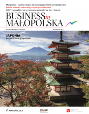 Zdjęcie przedstawia okładkę periodyku Business in Małopolska, NR 12 ; wieża w Japonii.