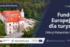 Grafika przedstawia zamek w Suchej Beskidzkiej oraz napis Fundusze Europejskie dla turystyki. Odkryj Małopolskę na nowo