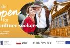 Grafika promująca kampanię z hasłem: Małopolska szeroko otwarta dla poszukiwaczy dziedzictwa kulturowego