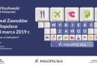 Grafika przedstawia klawiaturę komputerową, na której znajduje się na klawiszach napis Festiwal Zawodów oraz logo Małopolska
