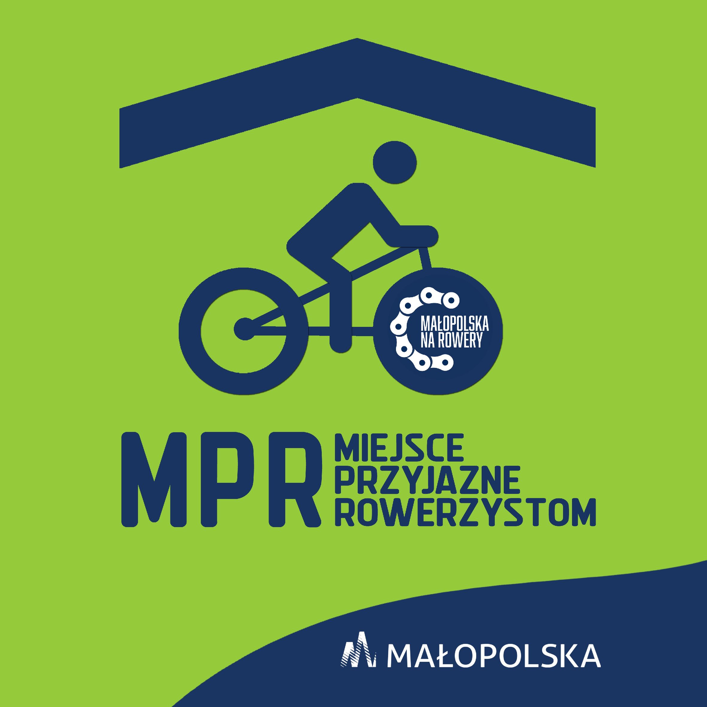 Logo systemu Miejsc Przyjaznych Rowerzystom przy trasach VeloMałopolska