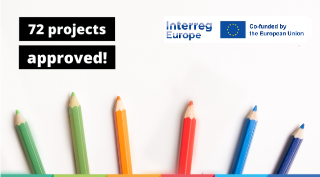 Ilustracja informująca o wyborze 72 projektów w pierwszym naborze projektów do Interreg Europe. 