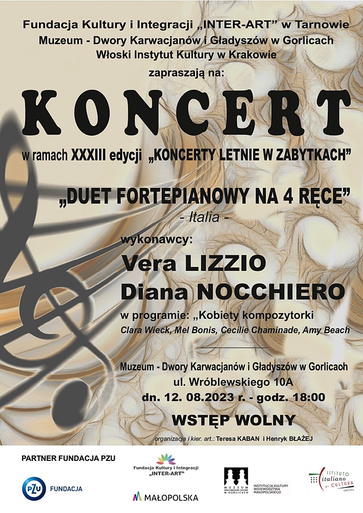 Koncert duetu fortepianowego - grafika promująca wydarzenie.