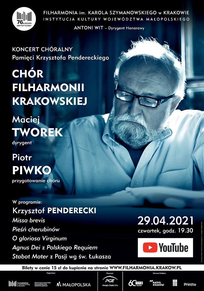 Koncert pamięci Krzysztofa Pendereckiego. Plakat promujący wydarzenie.