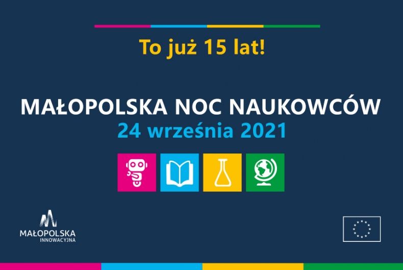 Małopolska Noc Naukowców - grafika promująca wydarzenie.