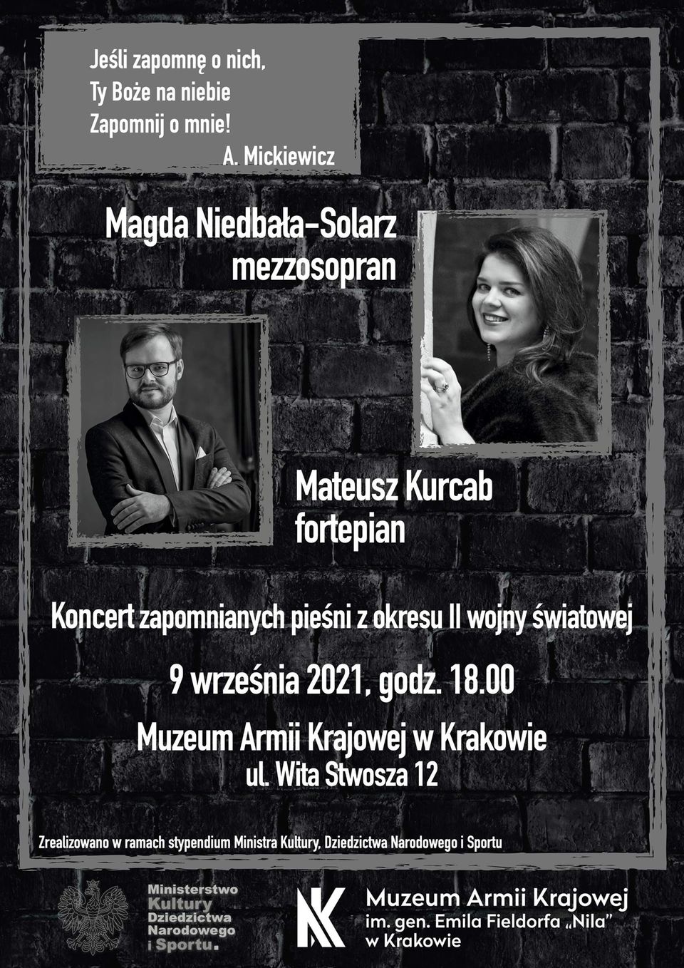 Koncert pieśni w Muzeum AK - plakat