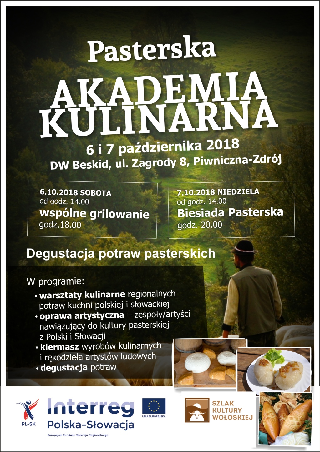 plakat zapraszający na Pasterską Akademię Kulinarną do Piwnicznej Zdroju z programem wydarzenia