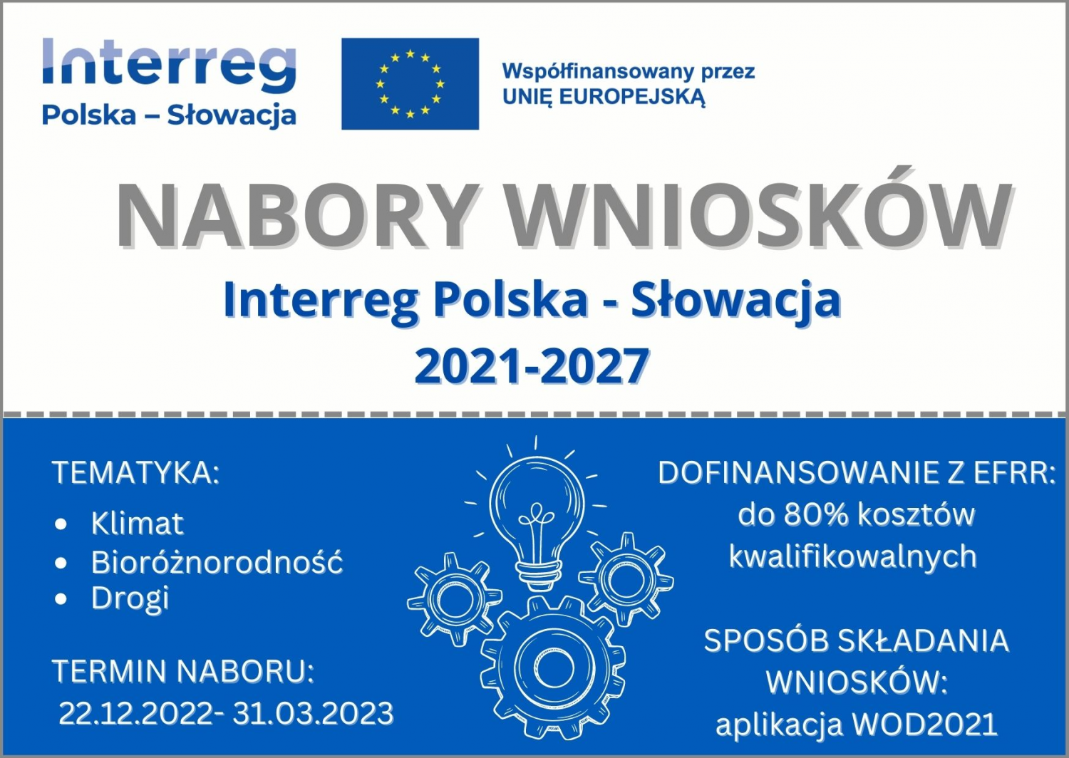 Baner promujący nabory na projektu standardowe do programu Interreg Polska-Słowacja