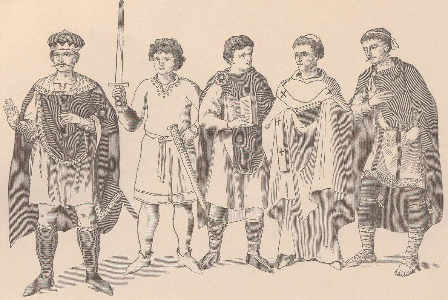 W środku – wizerunek X-wiecznego księdza w ornacie. Rysunek Walerego Eliasza-Radzikowskiego (1841–1905) w publikacji Ubiory w Polsce i u sąsiadów, Tom 1, Od IX do końca XIII wieku, Cz. I, Do końca XI wieku, Kraków 1879 