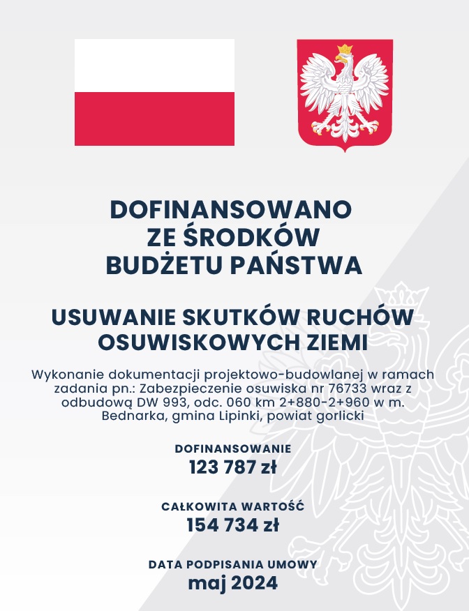 Plakat stabilizacja osuwiska Bednarka