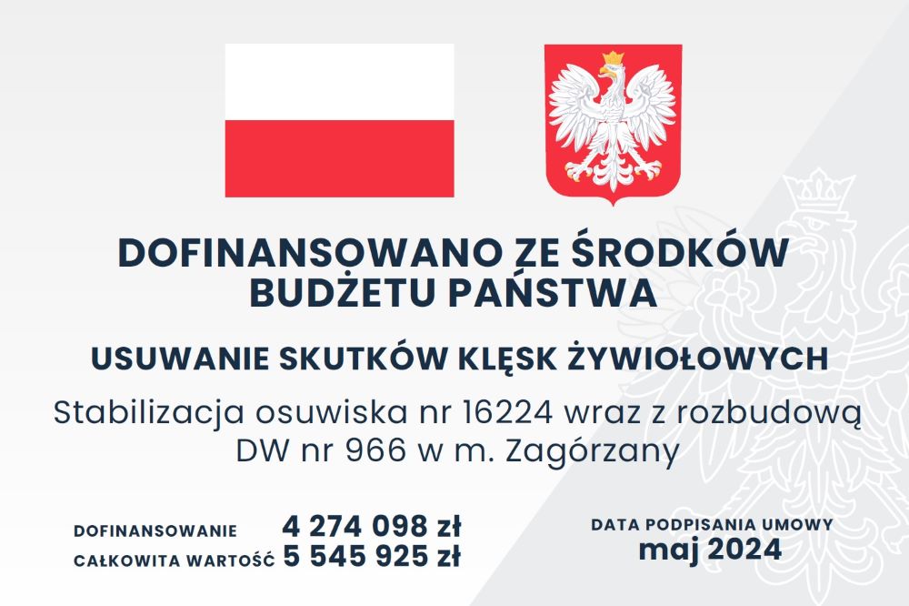 Plakat stabilizacja osuwiska w Zagorzanach.