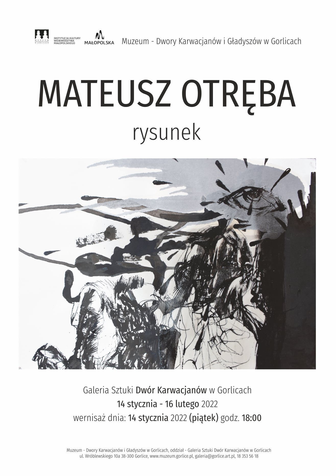 Grafika promująca wystawę Mateusza Otręby.