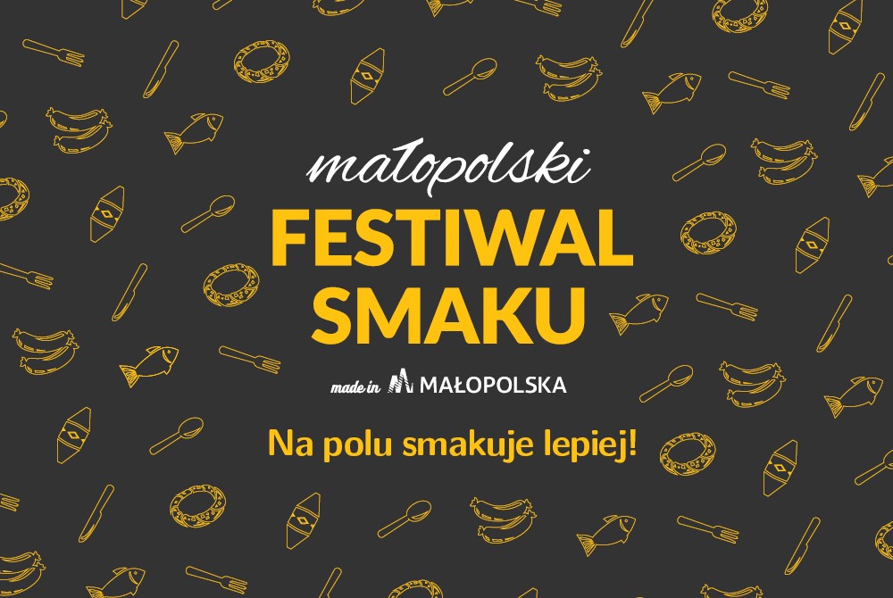 Grafika z napisem Małopolski Festiwal Smaku. Na polu smakuje lepiej