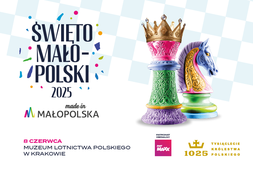 napis Święto Małopolski i dwie figury szachowe króla i królowej